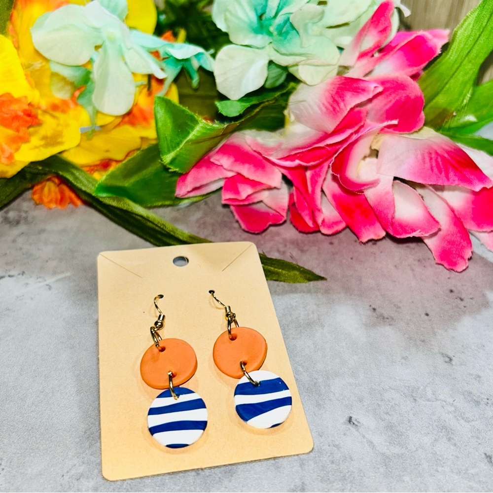 Orange and Blue Striped Earrings - Picture 15 of 16
